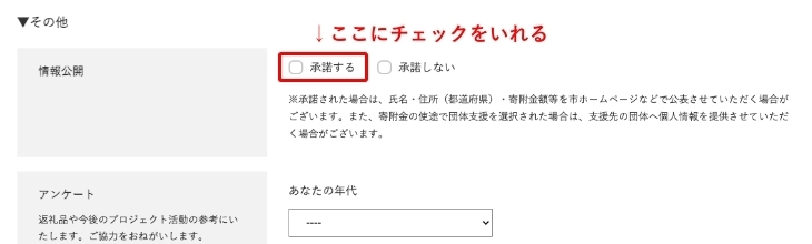 「承諾する」にチェックをいれる